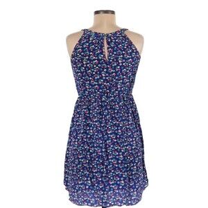 Rebecca Taylor sz 0 Blue Floral Halter Dress | 100% Silk | A-Line | Sleeveless